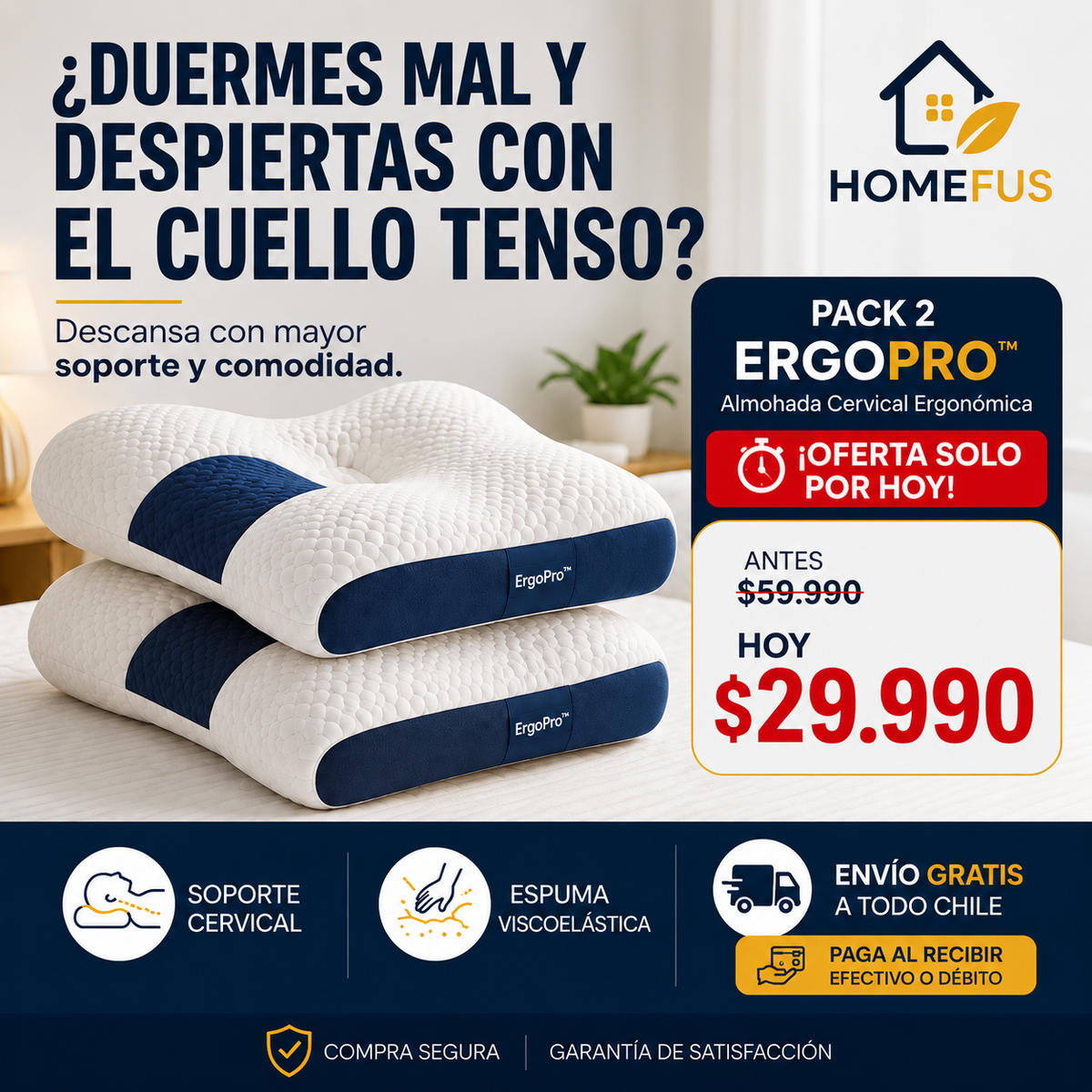 ERGOPRO™ | Pack x2 Almohadas Cervicales Ergonómicas