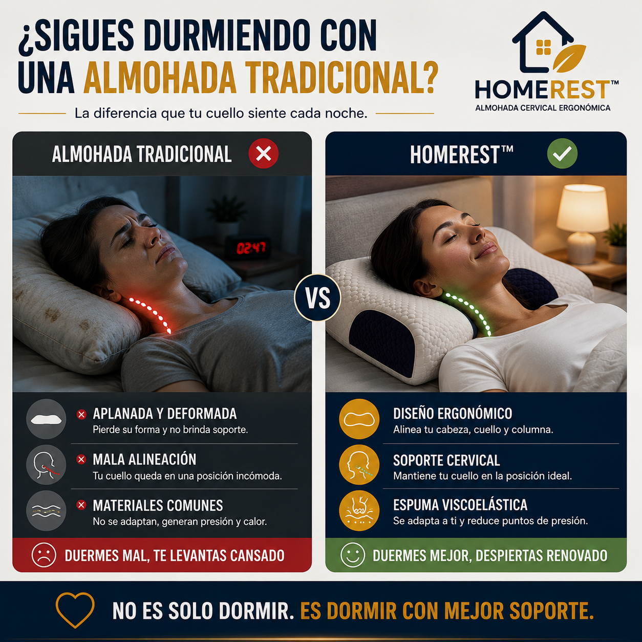 🛏️ HomeRest™ | Pack x2 Almohadas Cervicales Ergonómicas